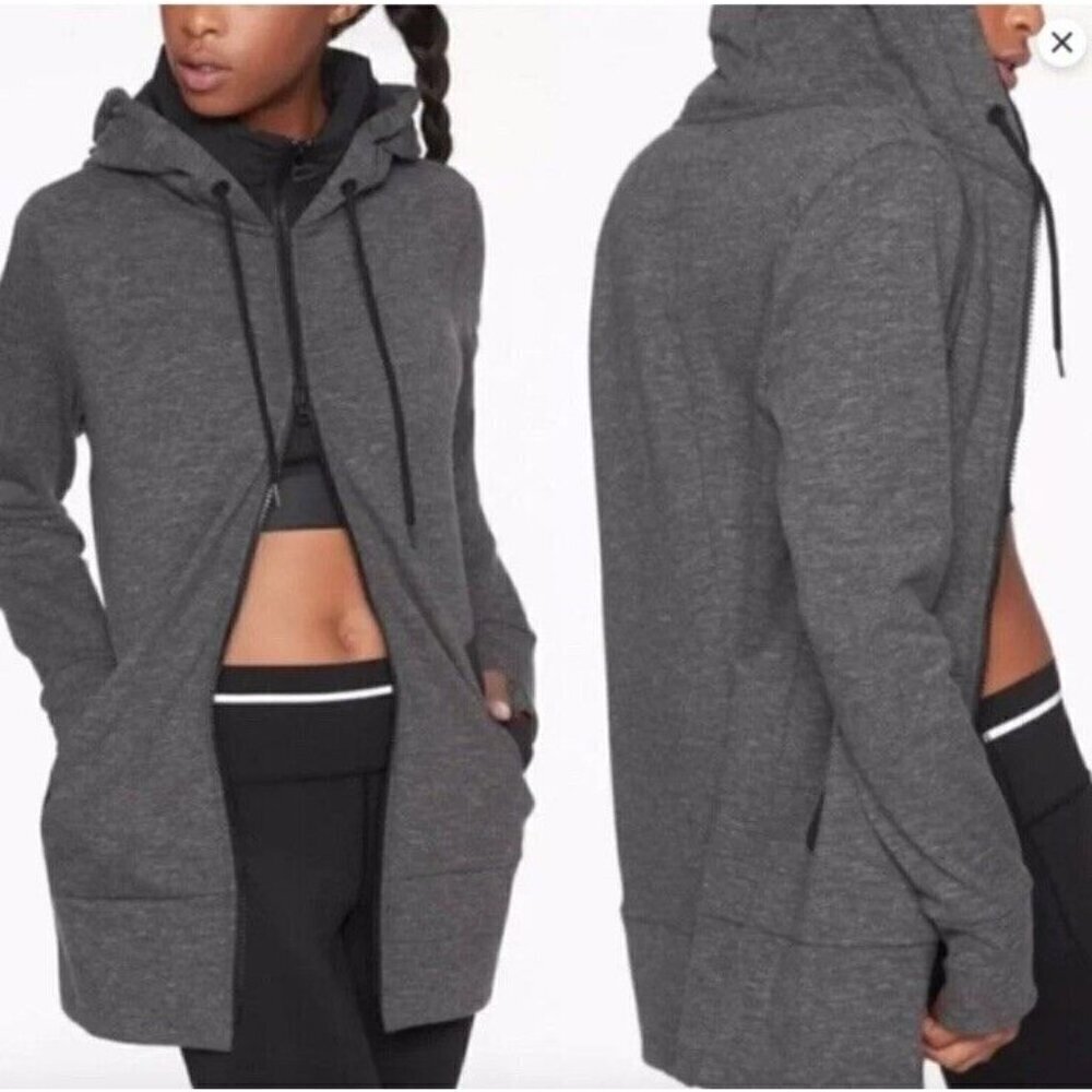 Athleta Wonman's Sz M Victory Long Hoodie PrimaLoft Full Zip Jacket  in Gray